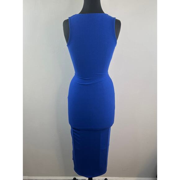 Fore Royal Blue Cutout Midi Dress Ribbed Plunge Neck Party/Cocktail Size X-Small - Picture 6 of 9
